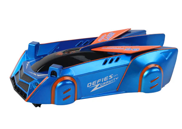 Sports car driving on the walls and ceiling with a blue laser